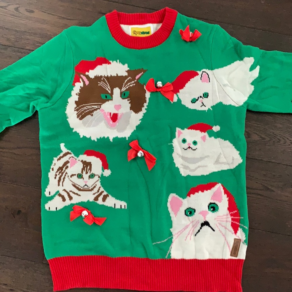 Ugly Tipsy Elves holiday sweater.